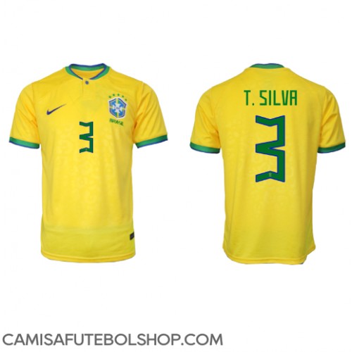 Camisa de time de futebol Brasil Thiago Silva #3 Replicas 1º Equipamento Mundo 2022 Manga Curta